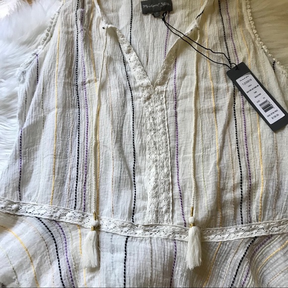 NWT Michael Stars Beach Stripe Lace Flounce Top - Picture 6 of 8
